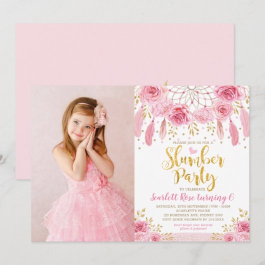 Boho Pink Gold Rozen Dream Catcher Slumber Kaart (Voorkant / Achterkant)