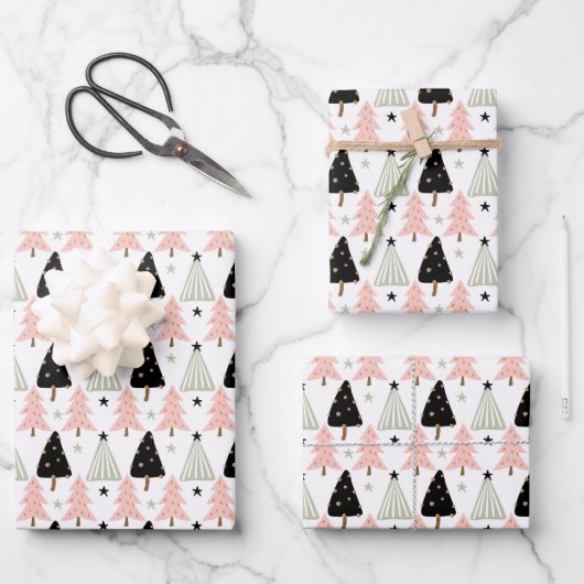 Boho Pink Green Black Kerstmis Holiday Inpakpapier Vel (Voorkant)