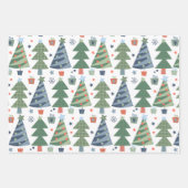 Boho Pink Green Blue Kerstbomen Holiday Inpakpapier Vel (Voorkant 3)