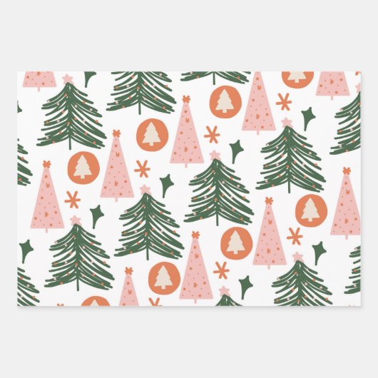Boho Pink Green Blue Kerstbomen Holiday Inpakpapier Vel (Voorkant 2)