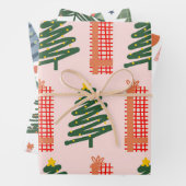Boho Pink Green Blue Kerstbomen Holiday Inpakpapier Vel (In situ)