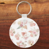 Boho Pink Green Brown Floral Keychain (Voorkant)