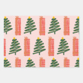 Boho Pink Green Red Kerstbomen Holiday Inpakpapier Vel (Voorkant 3)