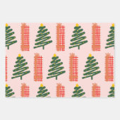Boho Pink Green Red Kerstbomen Holiday Inpakpapier Vel (Voorkant 2)