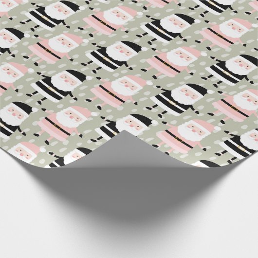 Boho Pink Green Santa Claus Kerstfeestdag Cadeaupapier (Hoek)