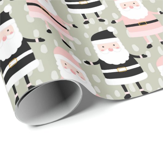 Boho Pink Green Santa Claus Kerstfeestdag Cadeaupapier (Rol Hoek)