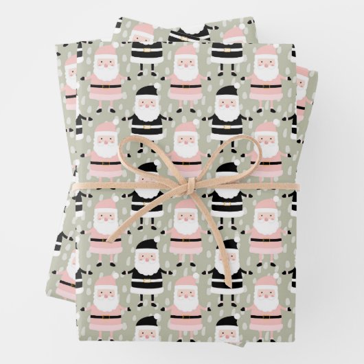Boho Pink Green Santa Claus Kerstfeestdag Inpakpapier Vel (In situ)