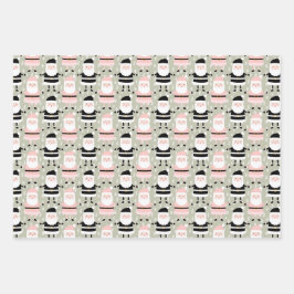 Boho Pink Green Santa Claus Kerstfeestdag Inpakpapier Vel