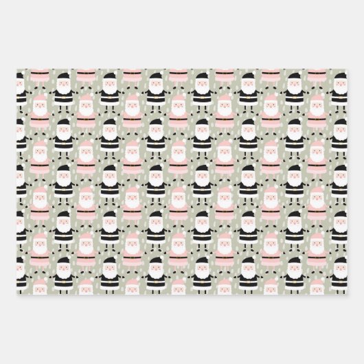 Boho Pink Green Santa Claus Kerstfeestdag Inpakpapier Vel (Voorkant)