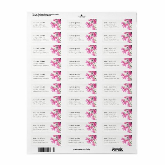 Boho Pink Green Tropical Bougainvillea Adres Etiket (Full Sheet)