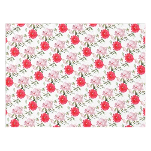 Boho Pink & Green Waterverf Summer Flowers Tafelkleed (Voorkant (Horizontaal))