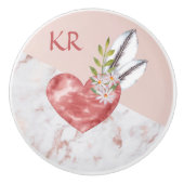 Boho Pink Heart Feathers Daisy Marble Pattern Keramische Knop (Voorkant)