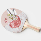 Boho Pink Heart Feathers Daisy Marble Pattern Tafeltennisbatje (Zijkant)