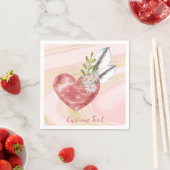 Boho Pink Heart Feathers Gepersonaliseerd Servet (Insitu)