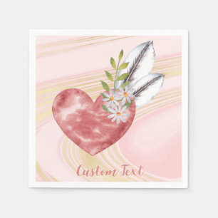 Boho Pink Heart Feathers Gepersonaliseerd Servet