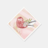 Boho Pink Heart Feathers Gepersonaliseerd Servet (Hoek)
