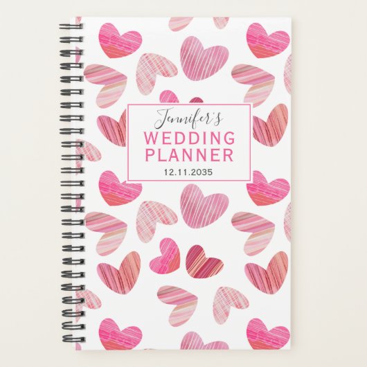 Boho Pink Heart Over Pattern Weddenschap Planner (Voorkant)