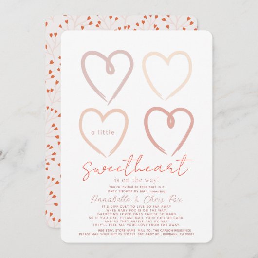 Boho Pink Hearts Sweeite Baby shower per mail Kaart (Voorkant / Achterkant)