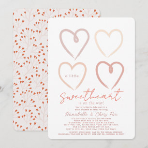 Boho Pink Hearts Sweeite Baby shower per mail Kaart