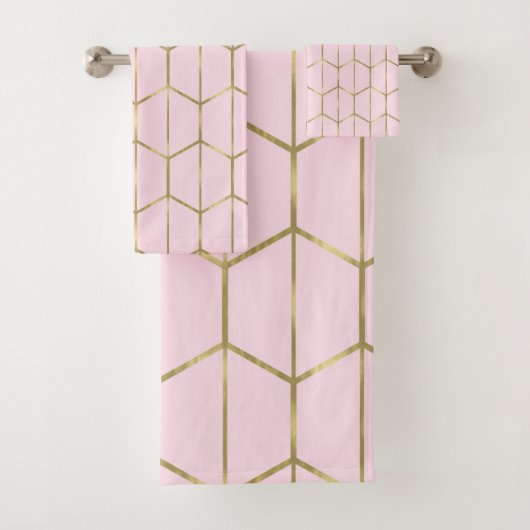 Boho Pink Hexagon Gold en Geometrische glam Bad Handdoek (Insitu)
