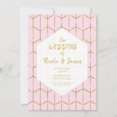 Boho Pink Hexagon Gold Geometric Glam Wedding Kaart (Voorkant)