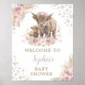 Boho Pink Highland Koe Baby Girl Shower Welkom Poster (Voorkant)
