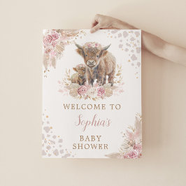 Boho Pink Highland Koe Baby Girl Shower Welkom Poster
