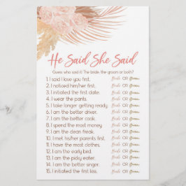 Boho Pink Hij zei dat ze Vrijgezellenfeest spel ze Briefpapier