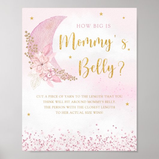 Boho Pink Hoe groot is mama's buik Baby shower Poster (Voorkant)