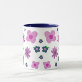 Boho Pink Indigo Blue Flowers | Tweetaankoffie Mok (Midden)