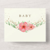 Boho Pink & Ivory Greenery Floral Baby shower All In One Uitnodiging (Achterkant)