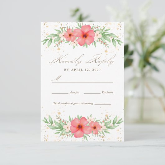 Boho Pink & Ivory Greenery Floral Wedding RSVP (Staand voorkant)