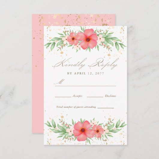 Boho Pink & Ivory Greenery Floral Wedding RSVP (Voorkant / Achterkant)