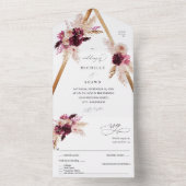Boho Pink Lijst Pampas Grass Floral All In One Uitnodiging (Binnen)