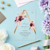 Boho Pink Lijst Pampas Grass Floral Wedding Acryl Uitnodigingen (Insitu (Huwelijk))