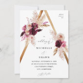 Boho Pink Lijst Pampas Grass Floral Wedding Kaart (Voorkant)