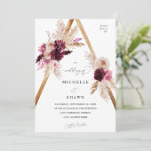 Boho Pink Lijst Pampas Grass Floral Wedding Kaart (Staand voorkant)