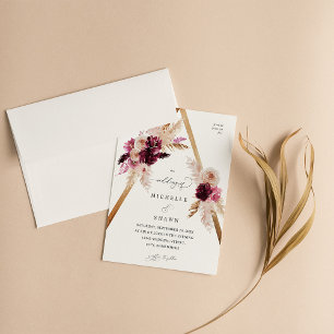 Boho Pink Lijst Pampas Grass Floral Wedding Kaart