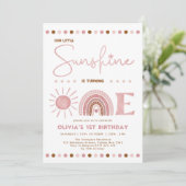 Boho Pink Little Sunshine Rainbow Girl Birthday Kaart (Staand voorkant)