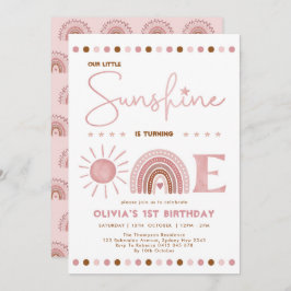 Boho Pink Little Sunshine Rainbow Girl Birthday Kaart