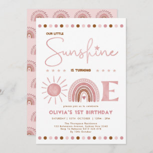 Boho Pink Little Sunshine Rainbow Girl Birthday Kaart