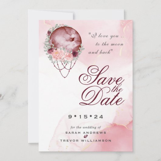 Boho Pink Maroon Moon Mandala Opslaan Datum Kaart (Voorkant)