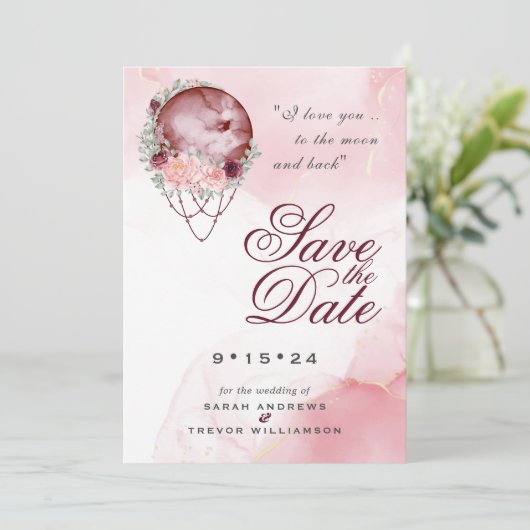 Boho Pink Maroon Moon Mandala Opslaan Datum Kaart (Staand voorkant)