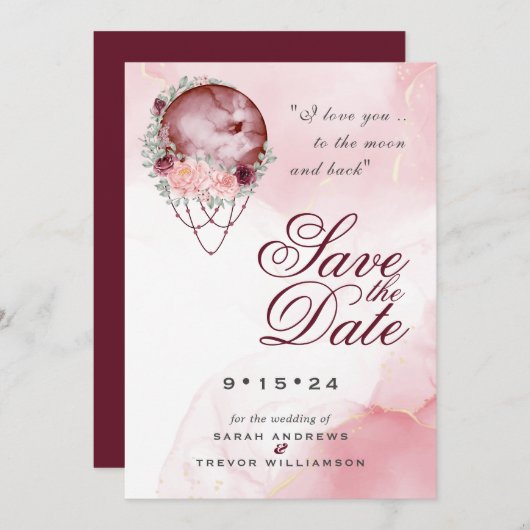 Boho Pink Maroon Moon Mandala Opslaan Datum Kaart (Voorkant / Achterkant)