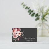 Boho Pink Merlot Floral Zwart Visitekaartje (Staand voorkant)