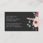Boho Pink Merlot Floral Zwart Visitekaartje (Achterkant)