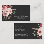 Boho Pink Merlot Floral Zwart Visitekaartje (Voorkant / Achterkant)