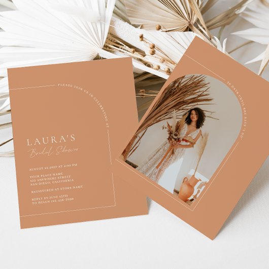 Boho Pink Minimalist Arch Photo Vrijgezellenfeest Kaart