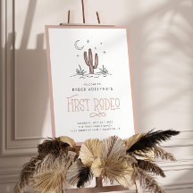 Boho Pink Modern Girls Eerste Rodeo 1e verjaardag