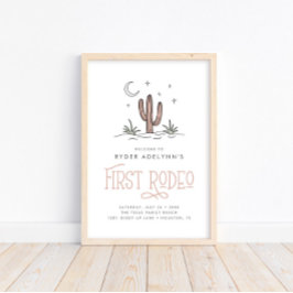Boho Pink Modern Girls Eerste Rodeo 1e verjaardag Poster